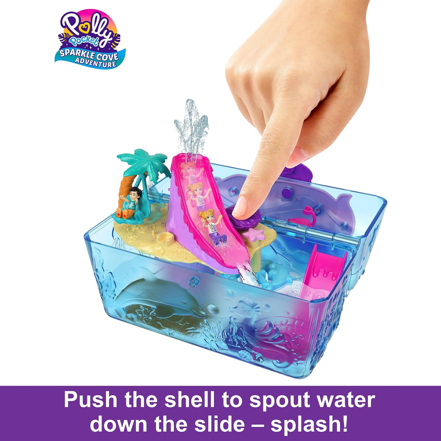 Polly Pocket Playset with 2 Dolls, Surprise Accessories & Water Play, Sparkle Cove Adventure Treasure Chest Animal Toy