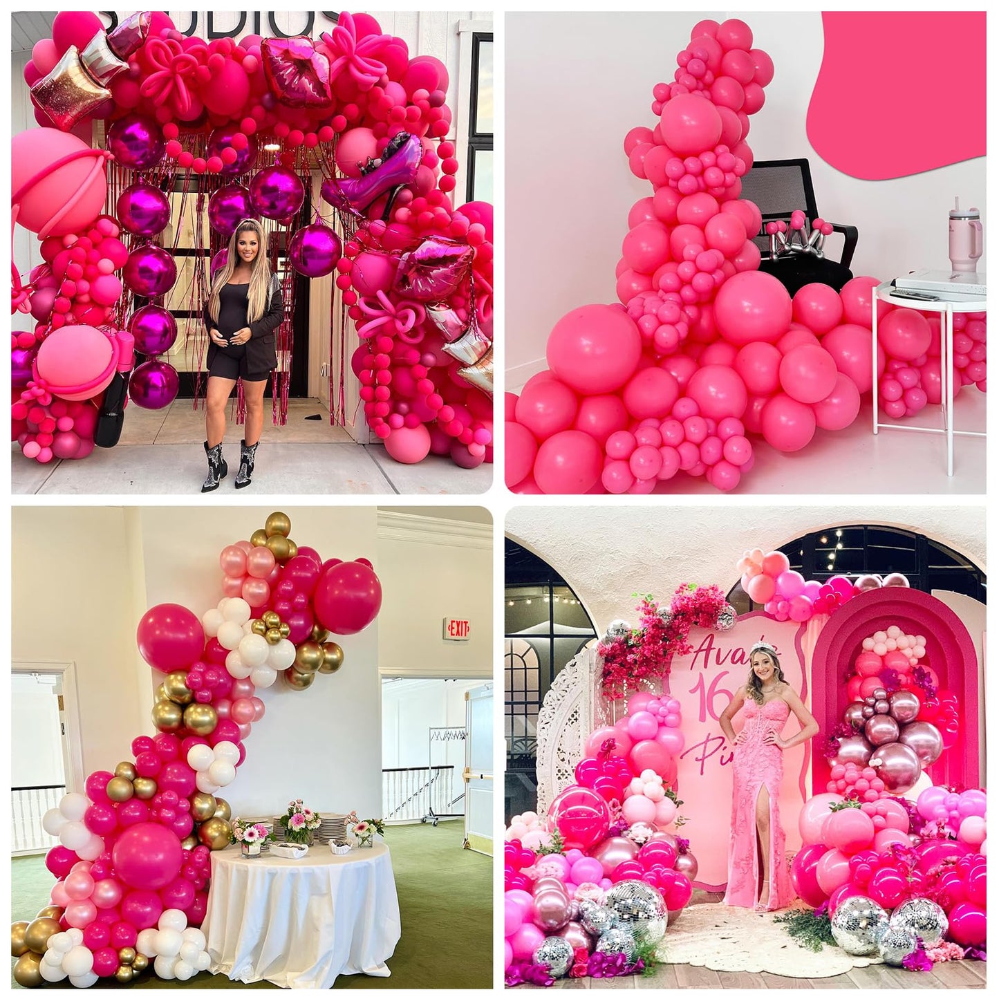 Jobkoo Hot Pink Balloons, 12 Inch 30 Pcs Fuschia Pink Balloon Magenta Latex Balloons Matte Neon Dark Pink Helium Balloons For Pr