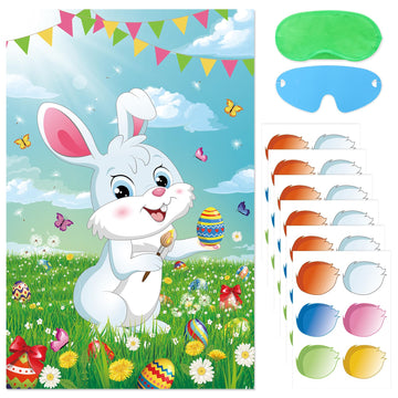Pin The Tail On The Bunny Easter Games For Kids Easter Party Games Birthday Party Happy Easter Party Decoration Supplies Easter Egg Hunt Activities, Large Bunny Game Poster With 36 Tail Stickers