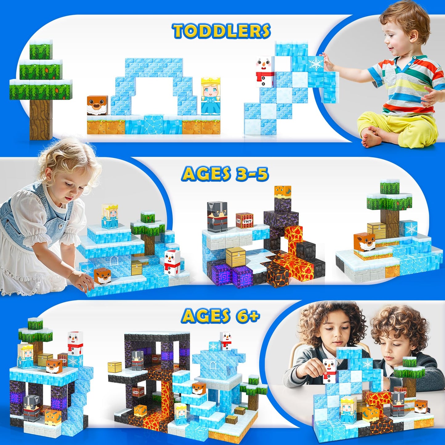 Frozen Toys Magnetic Blocks - Build Mine Magnet World Frozen & Lava Set, Magnetic Tiles Building Blocks Toddler STEM Sensory Out
