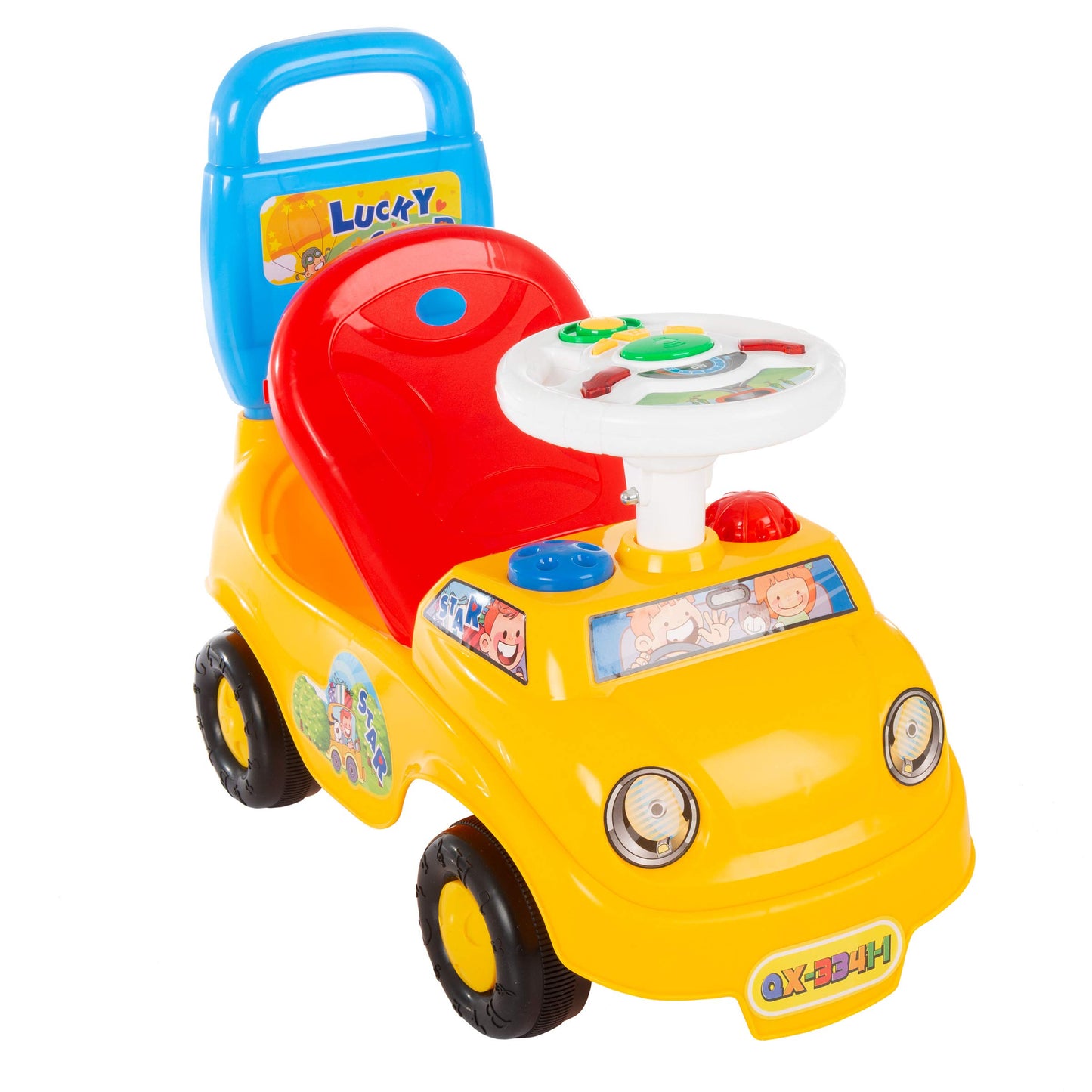 Lil' Rider Push Car - Scoot and Ride with Steering Wheel, Lights & Music for Kids, 20x9.5x16.5 inches, Multi-color, Model 80-YF-