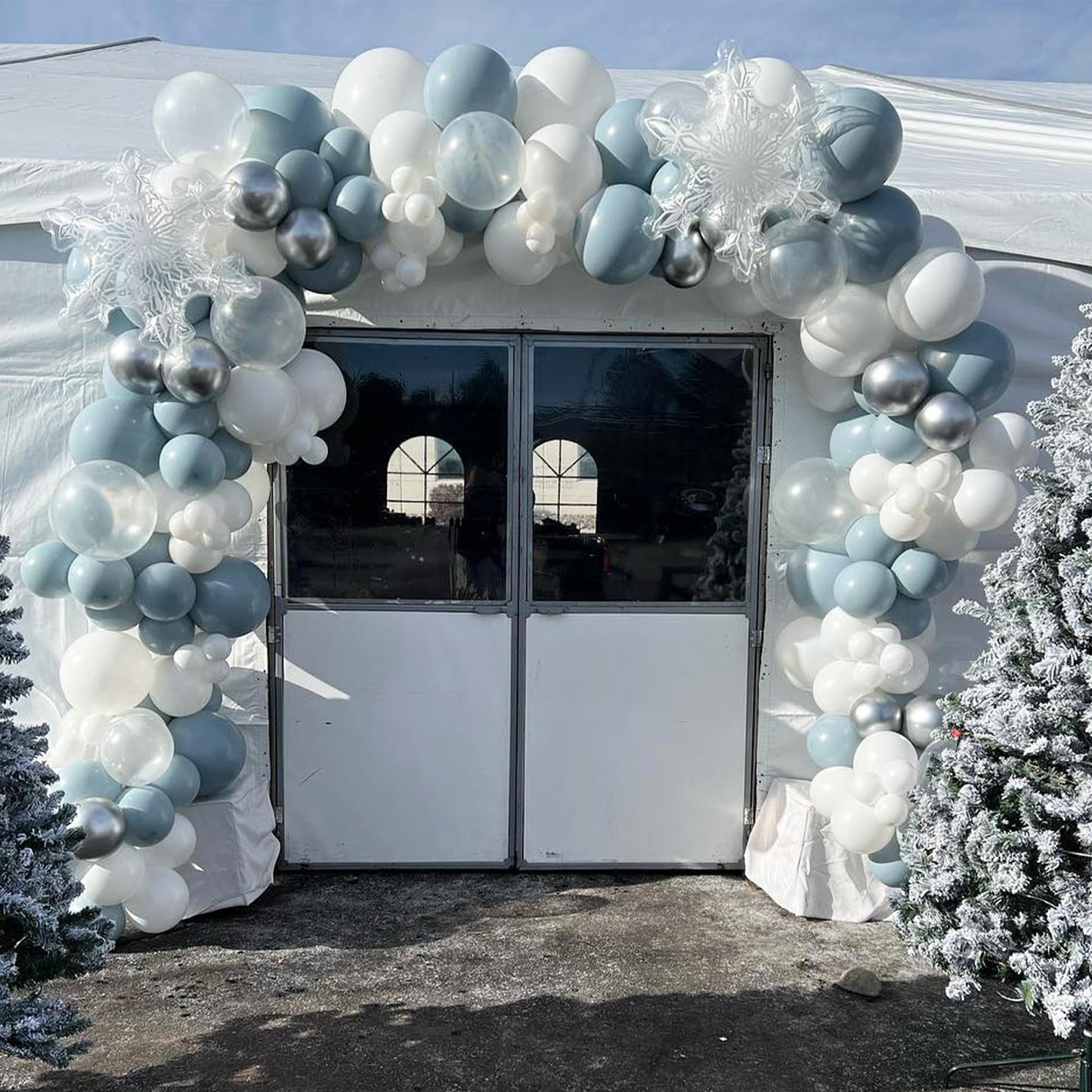 173 Pcs Winter Wonderland Balloons Garland Kit With Haze Blue White Grey Snowflake Balloons For Onederland Baby Shower Birthday