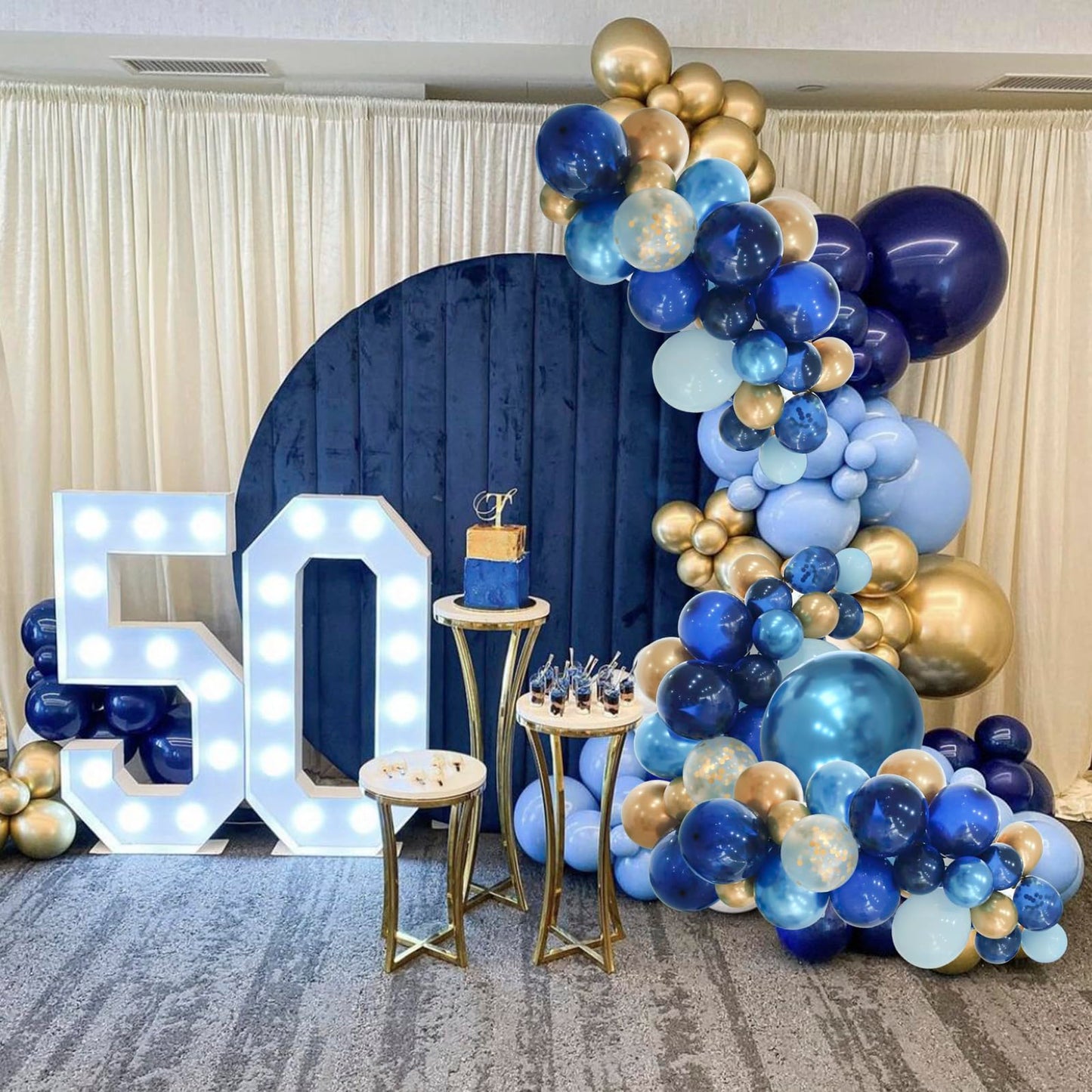 Infloral Birthday Party Blue Balloon Arch Kit Navy Metallic Pastel Blue And Gold Balloon Garland Kit For Father'S Day Baby Shower Wedding Graduation Party Decorations