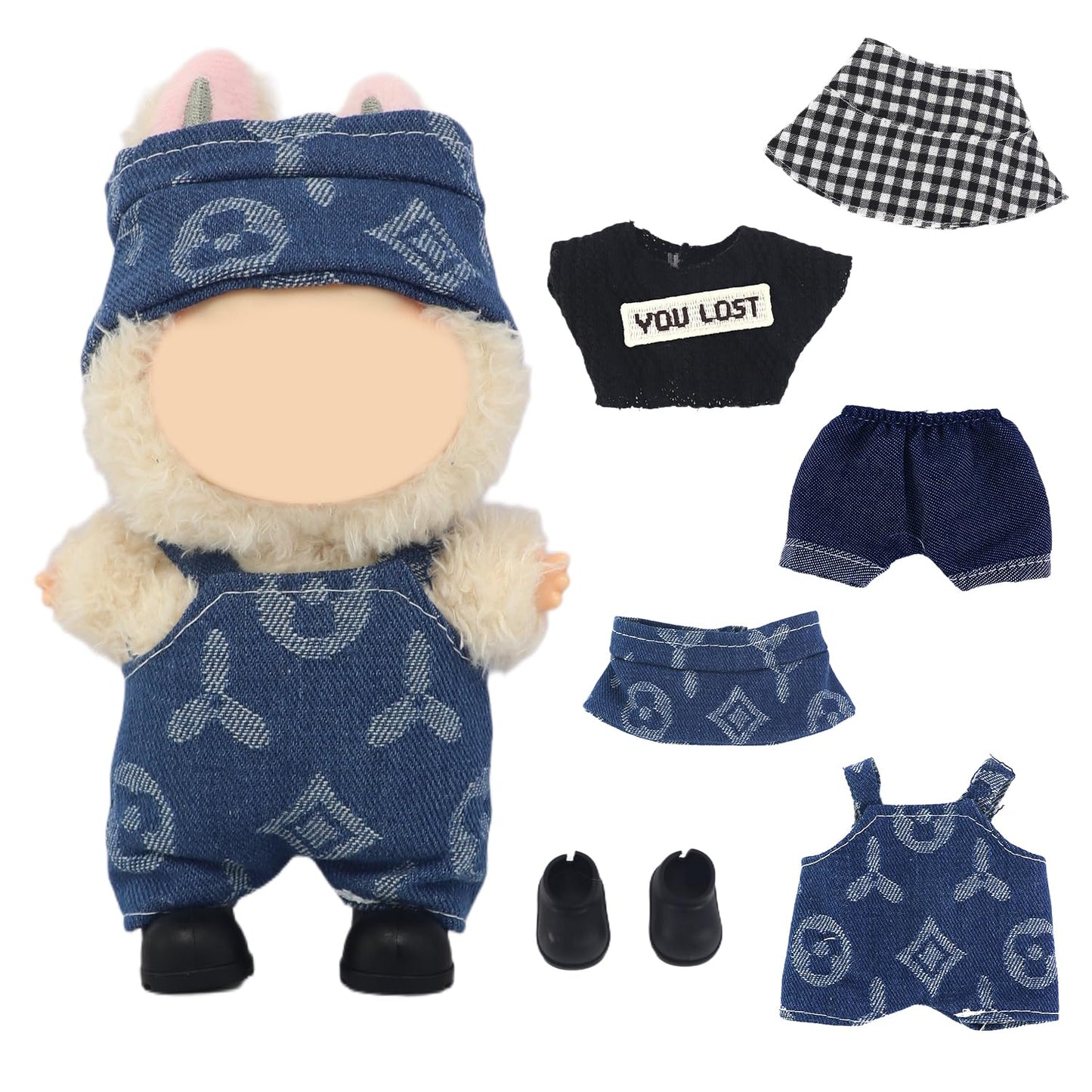 2 Packs Clothes Set for 17cm Dolls Shoes & Hat & Overalls Set for 17cm Accessories Suit Outfits  Cute Clothes for Dress up 6.7 Doll