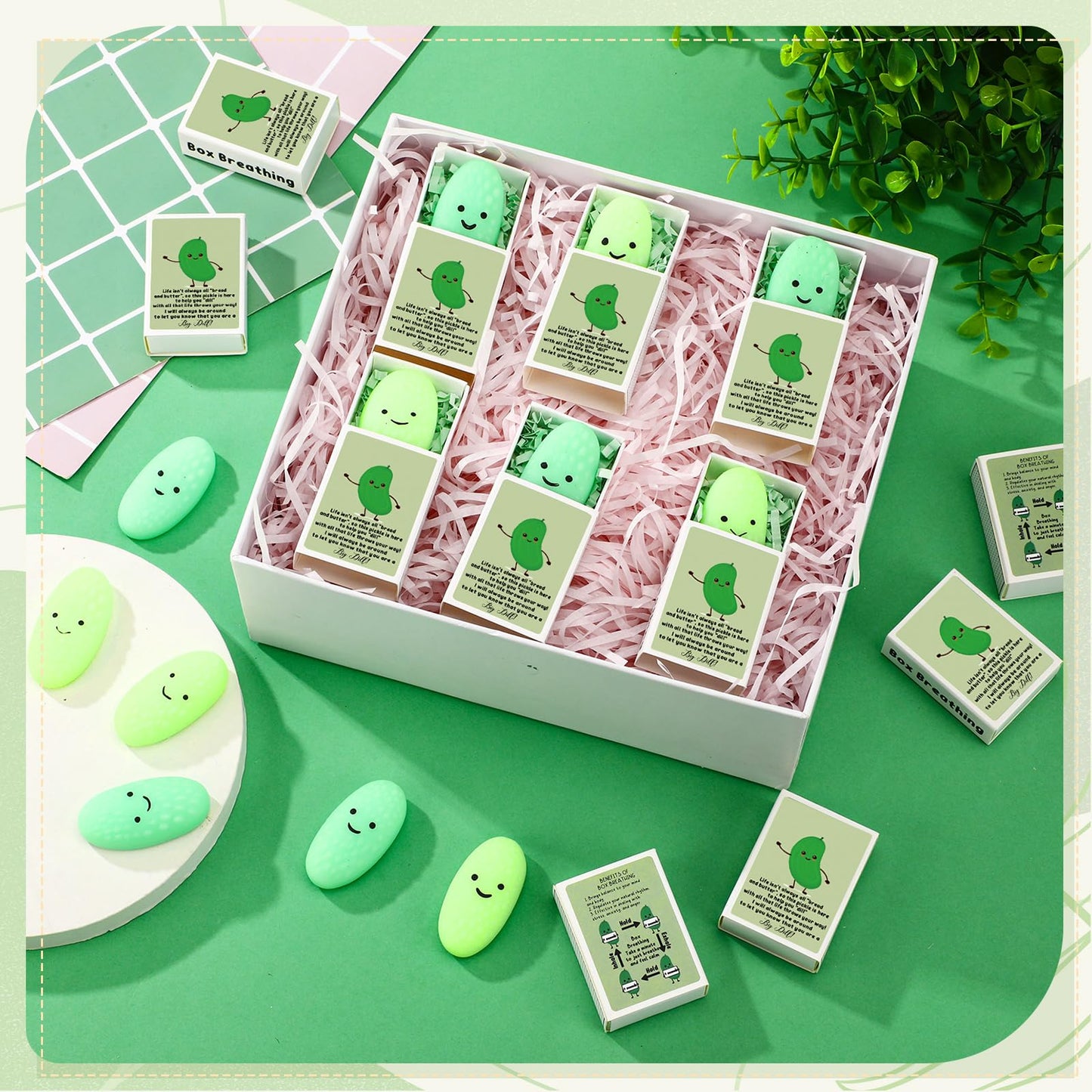 Wettarn 50 Sets Appreciation Pickle Gifts Cute Stress Balls with Support Gift Boxes Adults Party Favors for Employee Coworker Fr