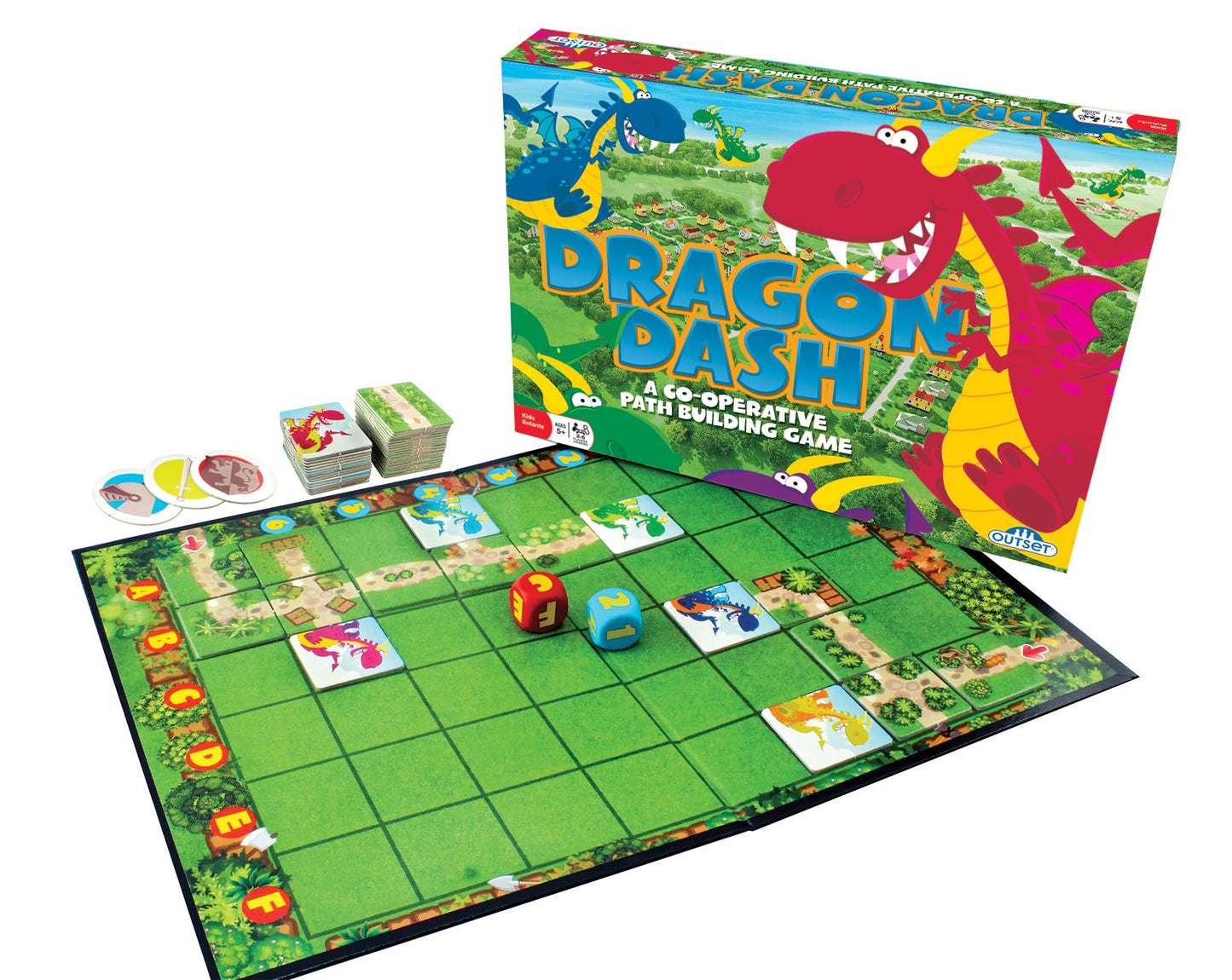 Outset Media Dragon Dash Board Game - Co-Operative Path Building for Ages 5+, Multicolor, 2-6 Players, Builds Social & Developmental Skills