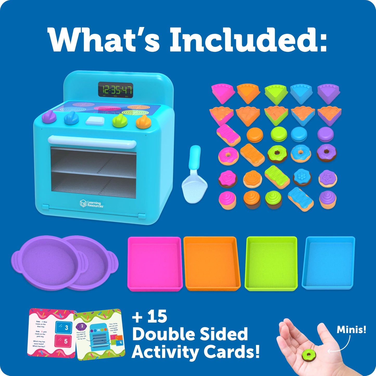 Learning Resources Mini Oven - Sorting Sweets Pretend Play Food, Ages 3+, Plastic, Model LER6821, Colors: Blue, Green, Purple, Pink