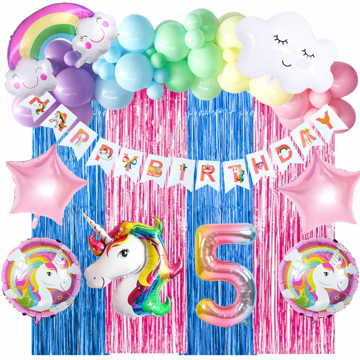 Fi  Flick In 73 Pcs Birthday Decorations Items For Girls 5Th Birthday Unicorn Theme Decoration Kit Unicorn Balloon With Curtain
