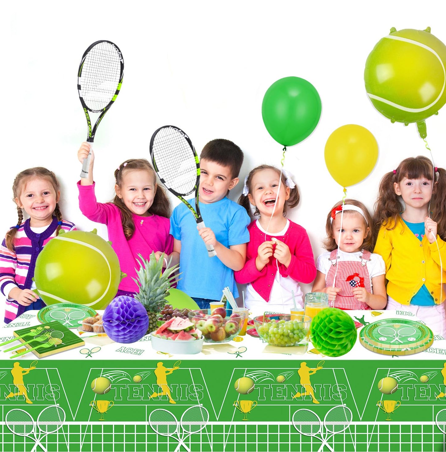 Tennis Party Supplies for 40 Guests, Disposable Tableware Set Includes Tennis Plates, Napkins, Forks, Tennis Tablecloth for Men