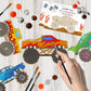 BOIKOKY Monster Truck Party Favors - 12 Wooden Cutouts with Magnets, 2" Orange/Brown/Gray/Black for Kids' Birthday Gifts & Decorations