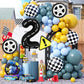 Eostankr Race Car Birthday Balloons - 40" Black Number 2 Mylar Balloon, 7 Pcs, Race Car Theme Party Decor