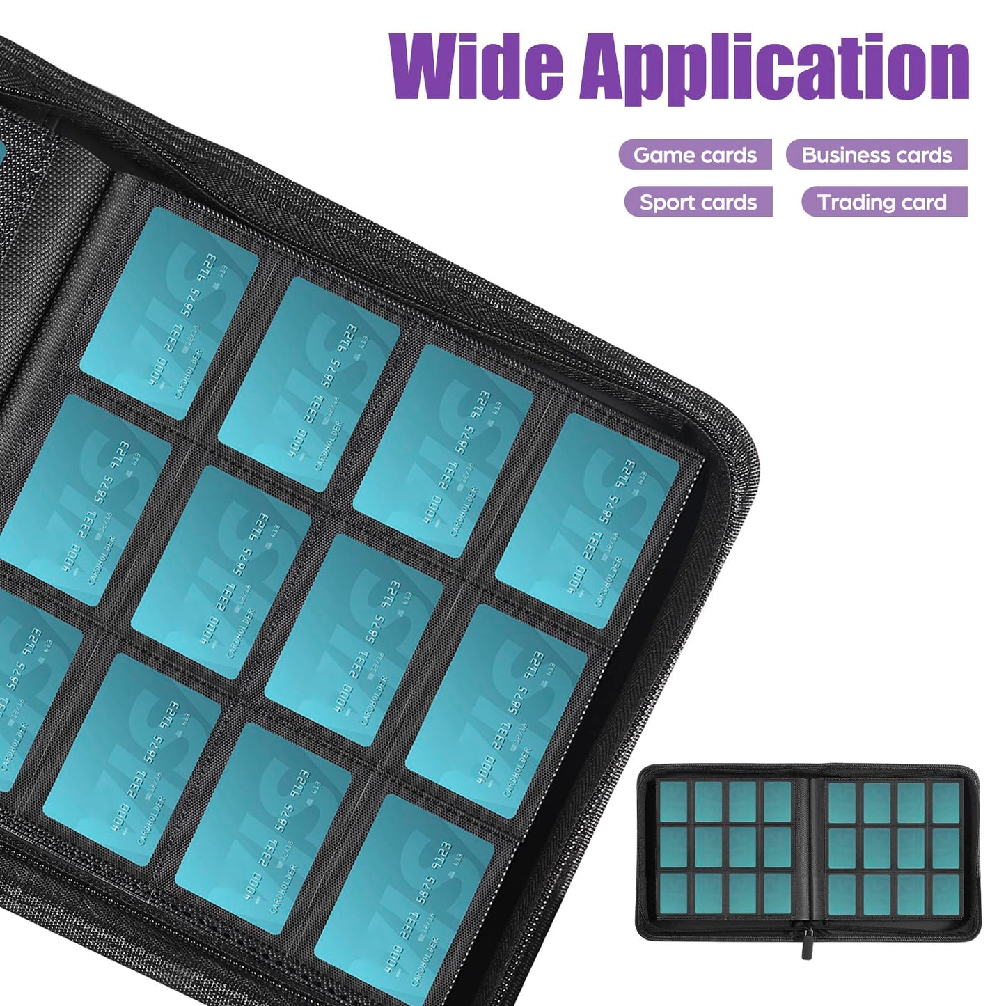 Card Binder 12 Pocket with Zipper  816 Pockets Trading Card Holder Book  enhanced PU Cover Zip Folder Binder  Side Loading Carrying Case Binder Album for TCG  MTG  Sports Cards  Game Cards