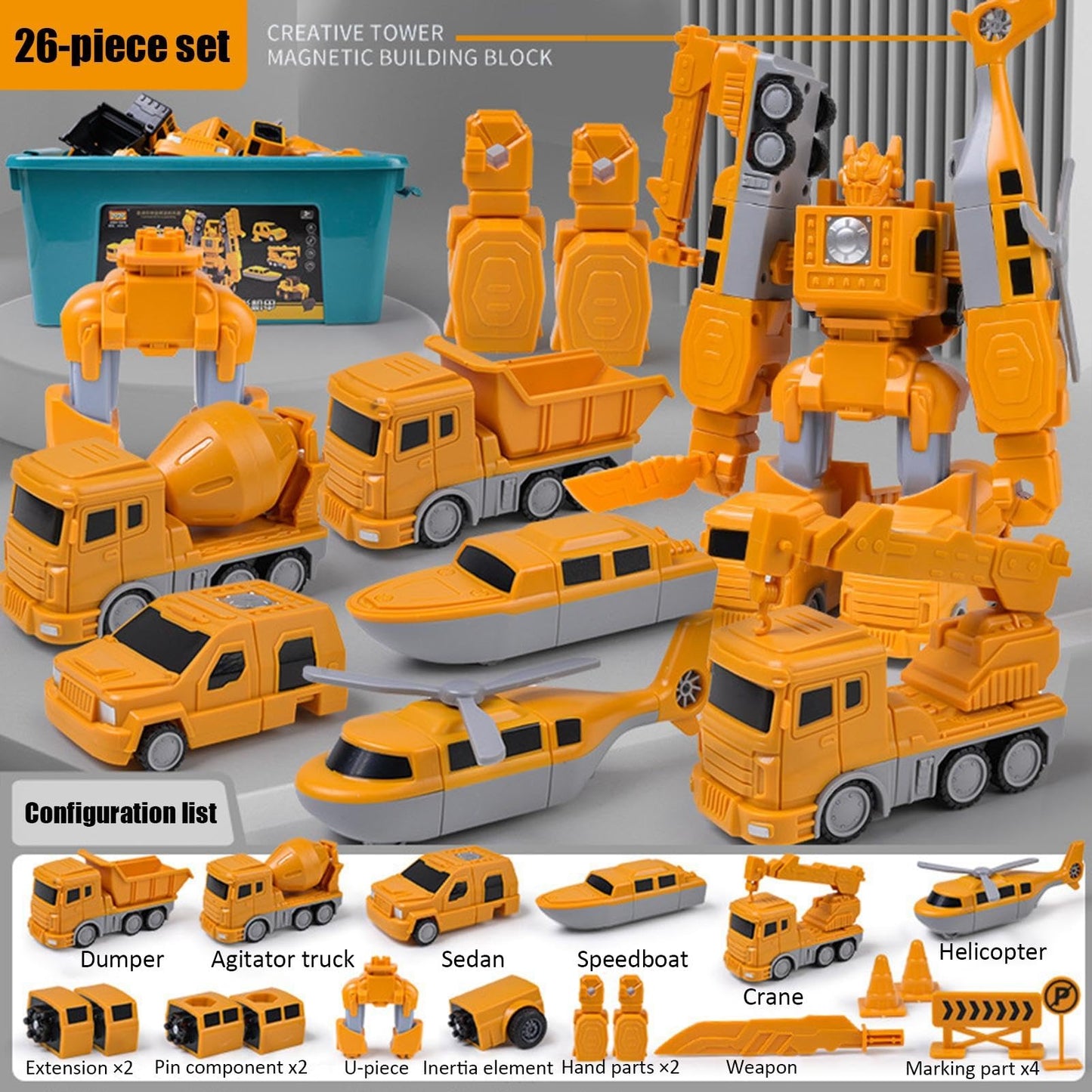Leidu Mangetic Transform Engineering Car Assembled Toys, Transforming Robot Car Toy, Kids' Play Construction Vehicles, Outdoor T