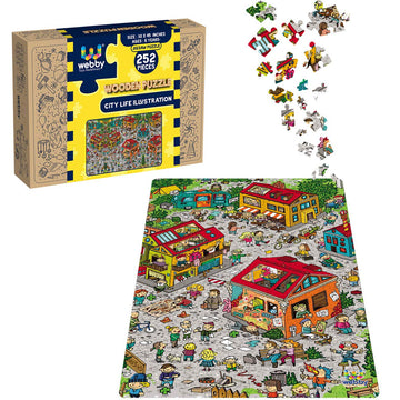 Webby City Life Illustration Wooden Jigsaw Puzzle, 252 Pieces Multicolour