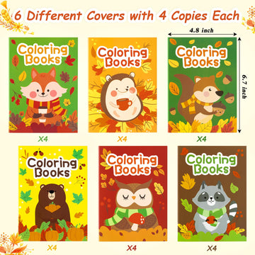 24Pcs Animal Theme Coloring Books For Kids Bulk Fall Mini Coloring Booklet Autumn Diy Art Drawing Book With Squirrel Hedgehog Fo