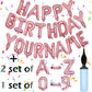 76Pcs Happy Birthday Balloon Banner, Rose Gold Balloons Letters, Personalized 16'' Mylar Foil Birthday Decorations Include 2 Set
