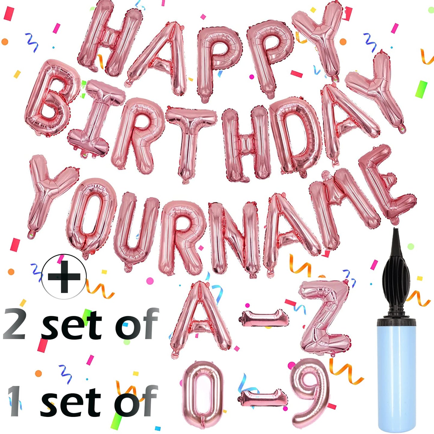 76Pcs Happy Birthday Balloon Banner, Rose Gold Balloons Letters, Personalized 16'' Mylar Foil Birthday Decorations Include 2 Set
