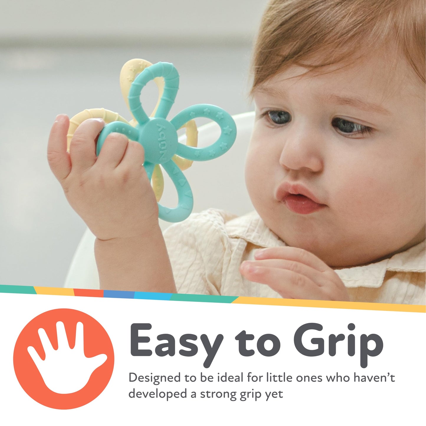 Nuby Fun Loops Teether - Flower-Shaped Infant Teething Toy for Babies - 3+ Months - Blue and Aqua