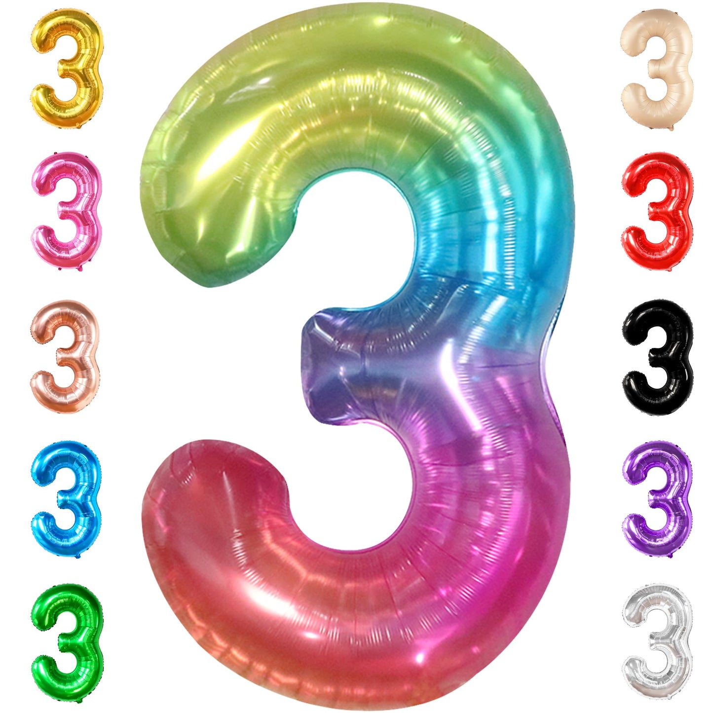 KatchOn, Giant Jelly Rainbow 3 Balloon Number - 40 Inch | Number 3 Balloon for 3rd Birthday Girl Decorations | 3rd Birthday Ball