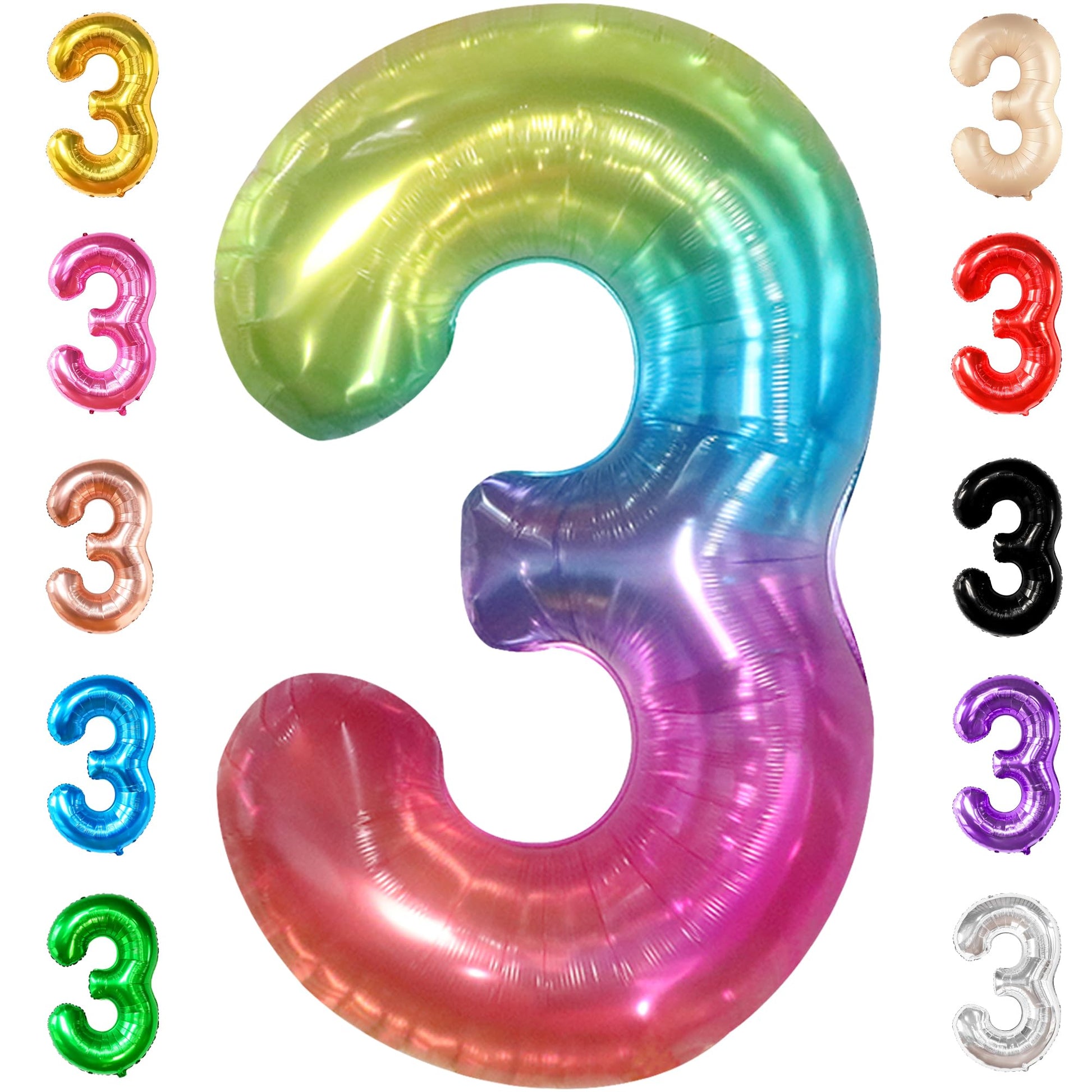 KatchOn, Giant Jelly Rainbow 3 Balloon Number - 40 Inch | Number 3 Balloon for 3rd Birthday Girl Decorations | 3rd Birthday Ball