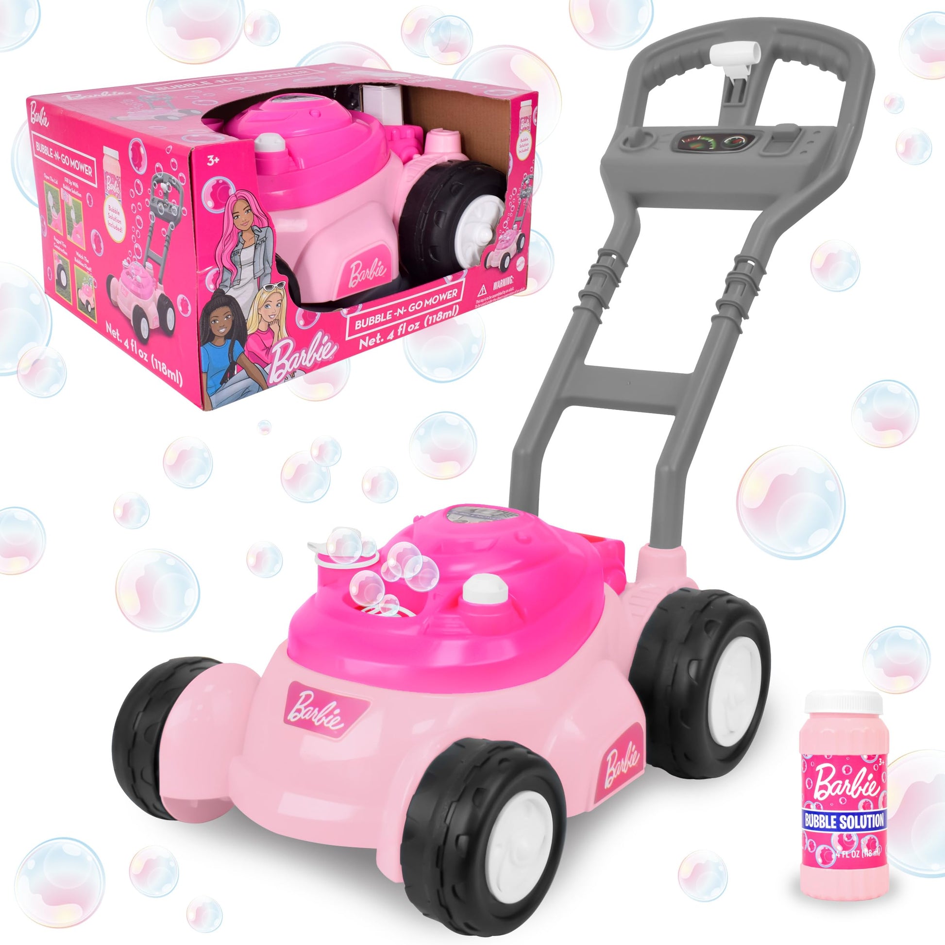 Barbie Bubble Lawn Mower for Toddlers, Bubble Blowing Machines, Indoor and Outdoor Gardening Toy, Birthday, Party Favor for Pres