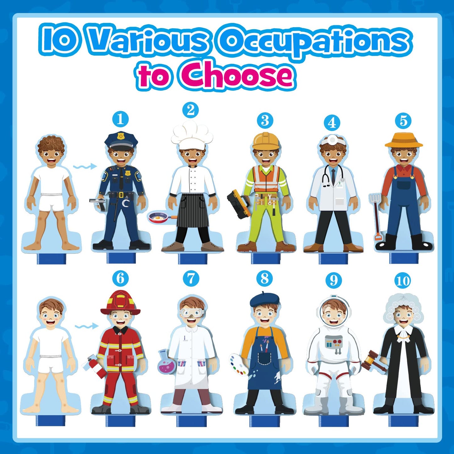 Atoylink Wooden Magnetic Dress Up Dolls Pretend Play Set 40+ Pcs Occupations Community Helpers Matching Games Fridge Magnets For Toddlers Preschool Learning Toys Boys Birthday Gifts
