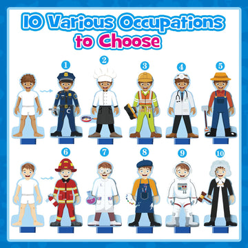 Atoylink Wooden Magnetic Dress Up Dolls Pretend Play Set 40+ Pcs Occupations Community Helpers Matching Games Fridge Magnets For Toddlers Preschool Learning Toys Boys Birthday Gifts