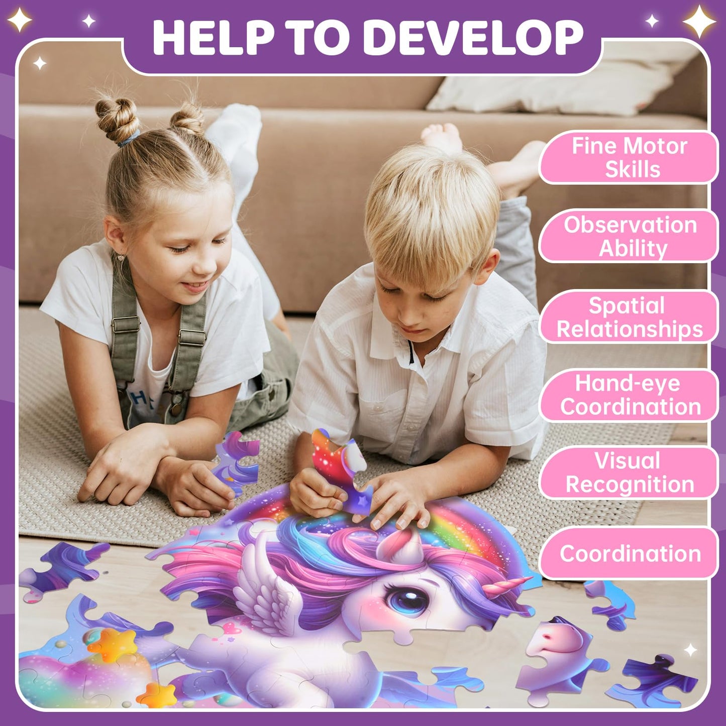 Hamiface 45 Pcs Unicorn Floor Puzzle for Kids Ages 3-6 Years Old- Large Toddler Puzzles Set, Educational Unicorn Activity Toys f
