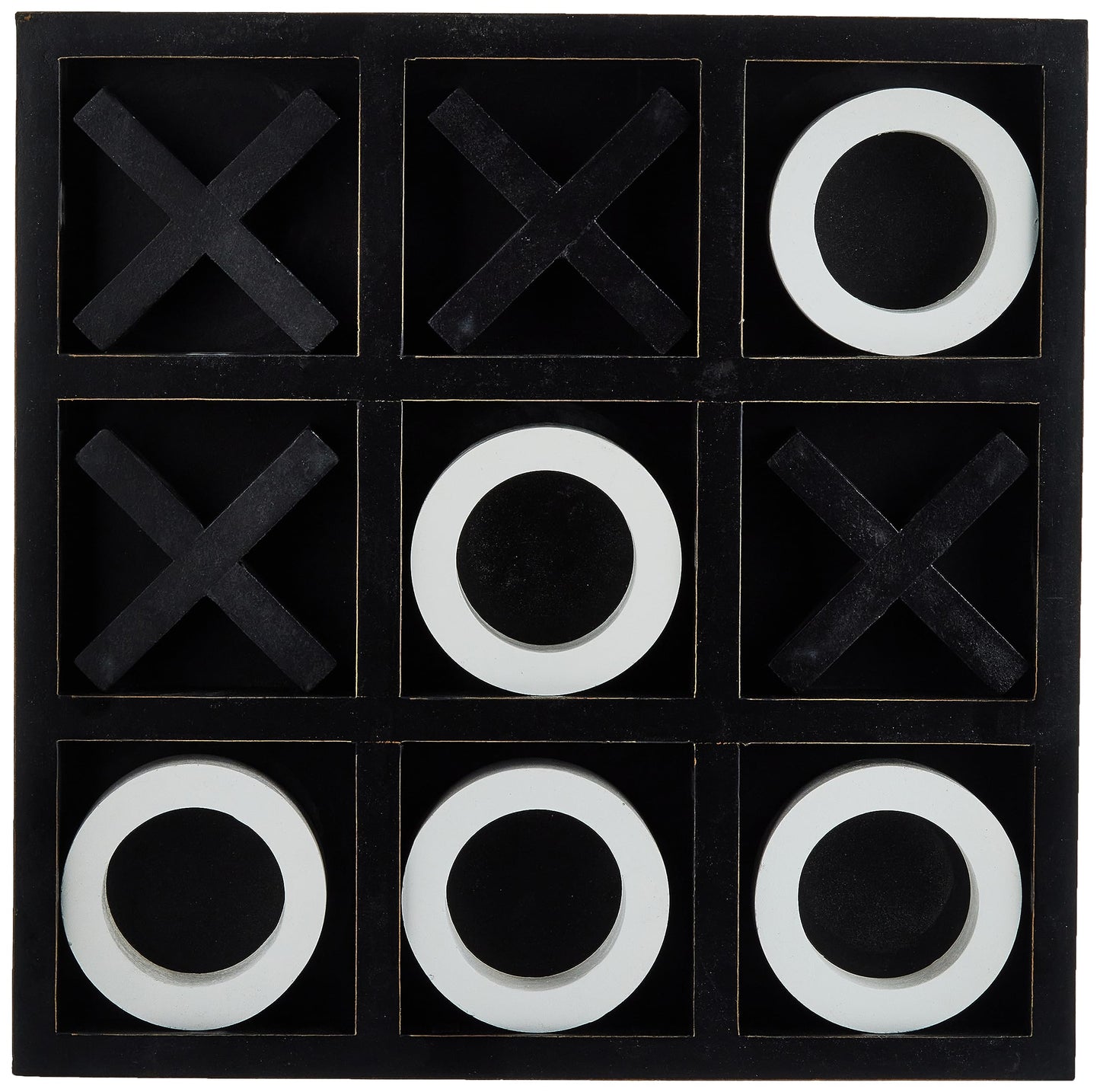 Deco 79 Wood Tic Tac Toe Game Set With White Os, 14' X 14' X 2', Black
