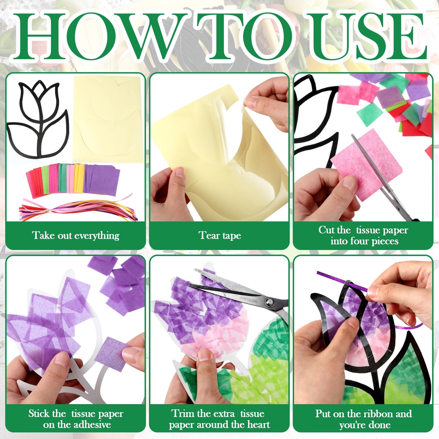 Supervitae 24 Sets Tulip Crafts Kits Mother s Day Crafts Spring Flower Paper Sun Catchers Art Kits DIY Tissue Paper Sign Make Y