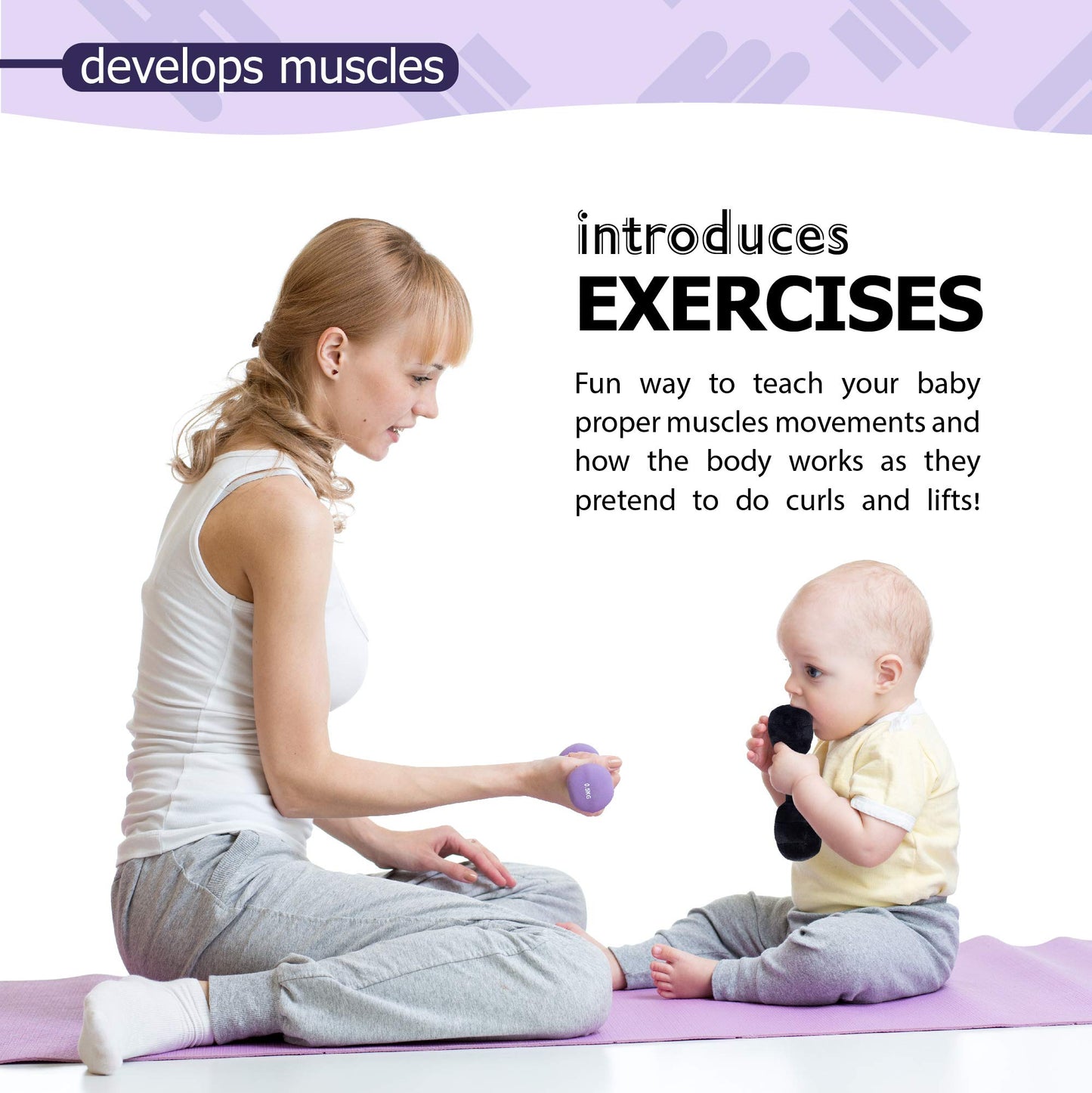 Plush Creations Baby Dumbbell Toy - Plush Rattle for Infants 0-36 Months, Multicolored, Model PC-365, Great Gift for Boys & Girls