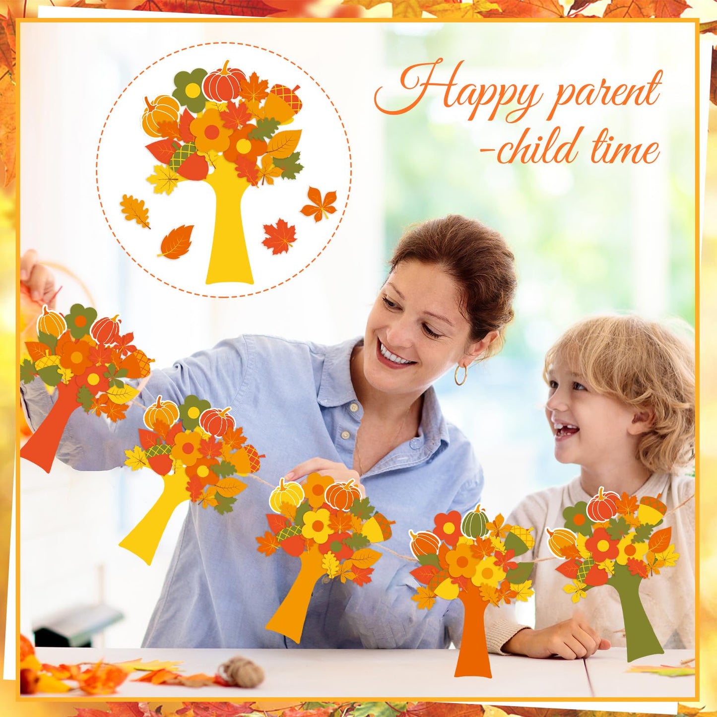 Whaline 25 Pack Thanksgiving Foam Tree Sticker Craft for Kids Self-Adhesive Leaf Pumpkin Acorn Sticker Art Project Make Your Own