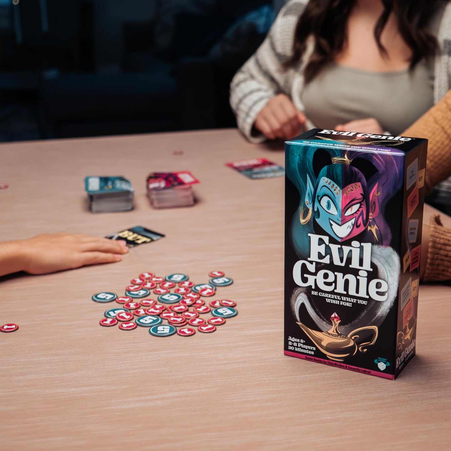 Evil Genie, Party Game Where Players Combine Good Cards with Evil Cards to Grant One Messed Up Wish, Then Guess If The Wish Will