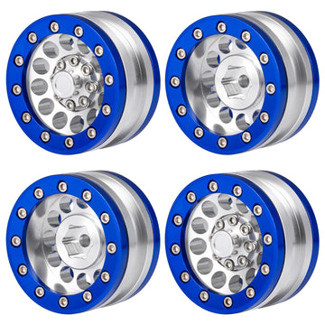 Rc-Hub Aluminum Alloy 1.9'' Beadlock Wheel Rims For 1/10 Rc Axial Scx10 Cc01 D90 D110 Tf2, 4Pcs (Silver & Blue)