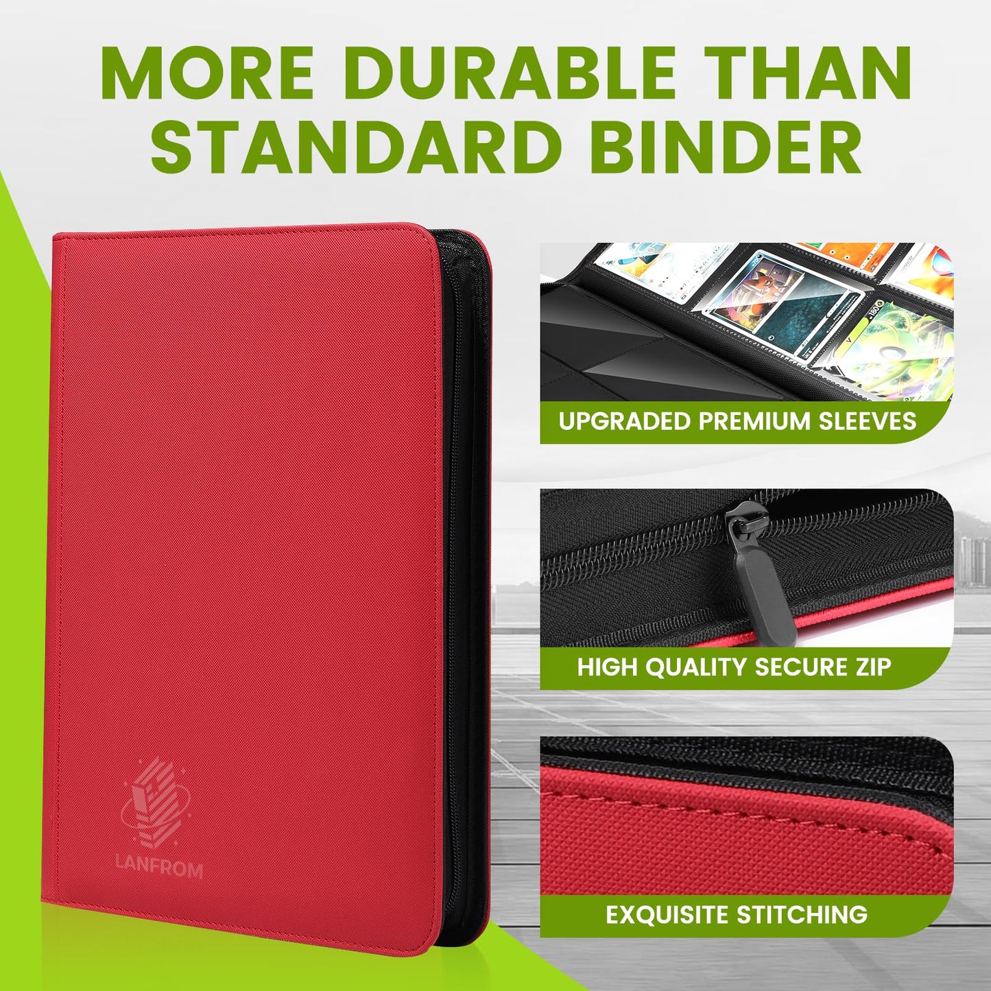 9 Pocket Card Binder  enhanced Ringless Trading Card Binder 360 Side Loading Pocket PU Card Collection Binder  Sturdy Collectible Card Albums Card Folder for MTG  TCG  Sports Cards  Game Cards-Red