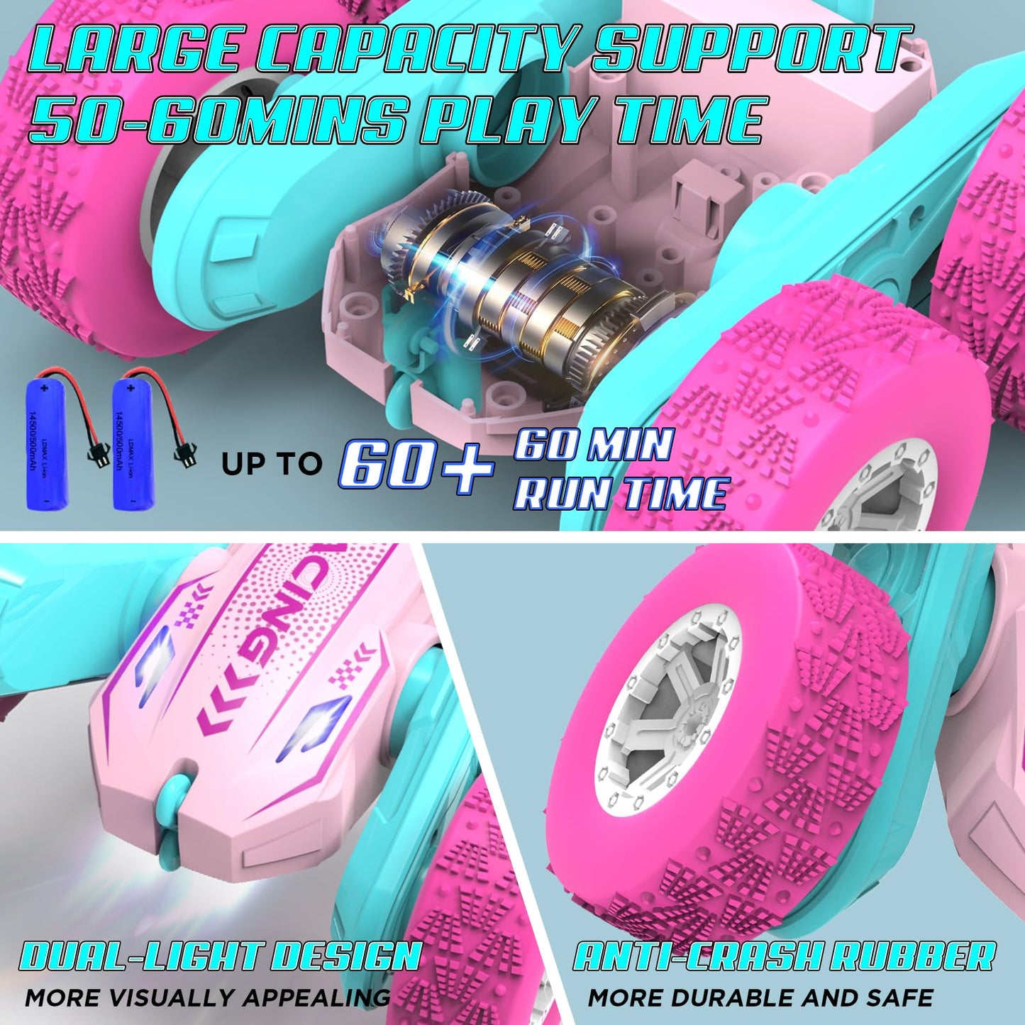 Paaxido Remote Control Car For Girls, Rc Car For Girls, 360 Stunt Rotating Double-Sided Race Remote Cars With Headlights, Fun To