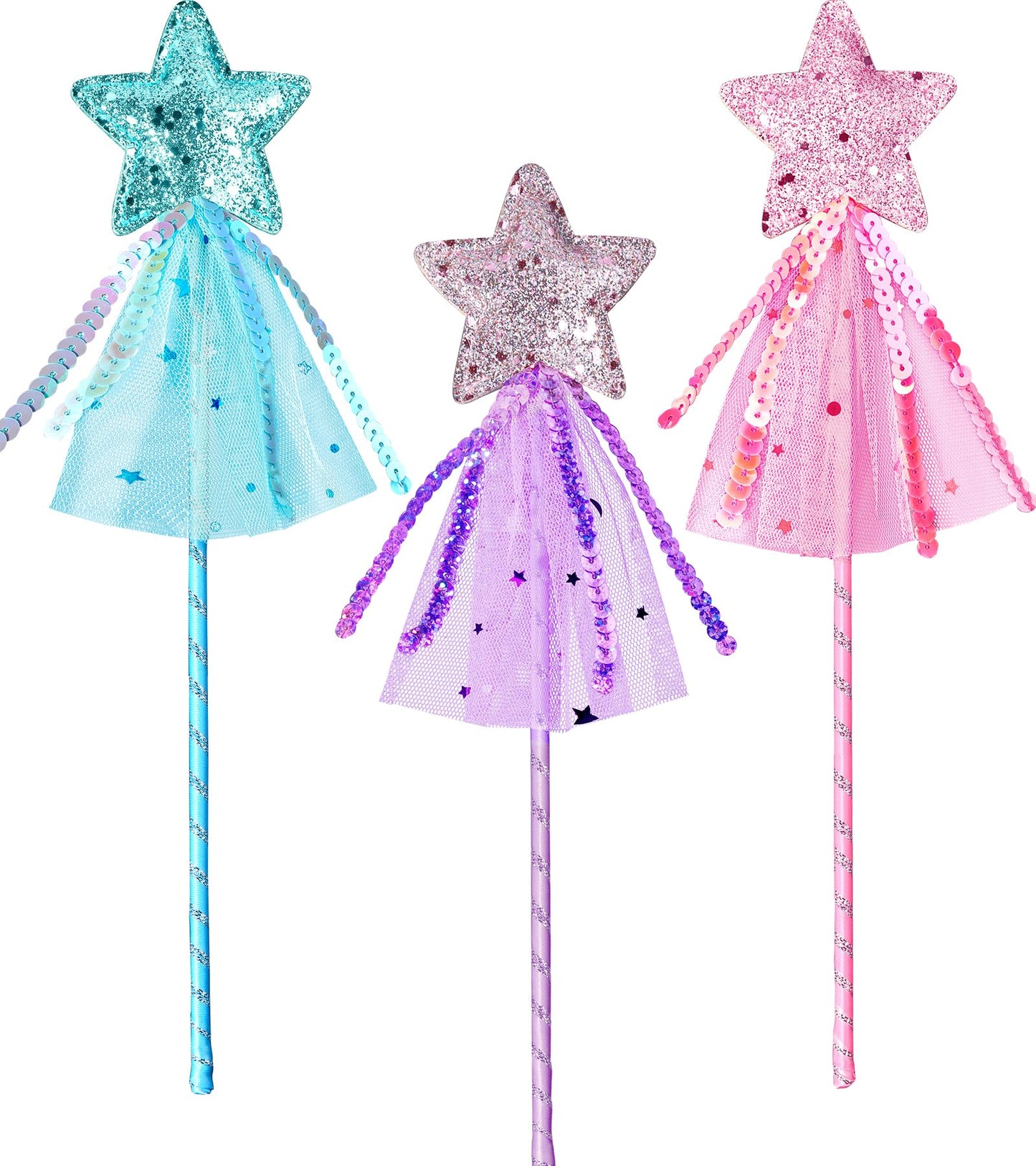 Princess Dress Up Accessories Magic Wand For Kids, 3Pcs Glitter Star Wands Fairy Wands, Princess Wands For Little Girls Party Favor Decorations, Costume Set Toy Gift For 3 4 5 6 Year Old Toddler Girls
