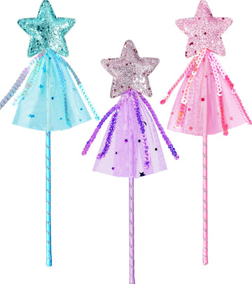 Princess Dress Up Accessories Magic Wand For Kids, 3Pcs Glitter Star Wands Fairy Wands, Princess Wands For Little Girls Party Favor Decorations, Costume Set Toy Gift For 3 4 5 6 Year Old Toddler Girls