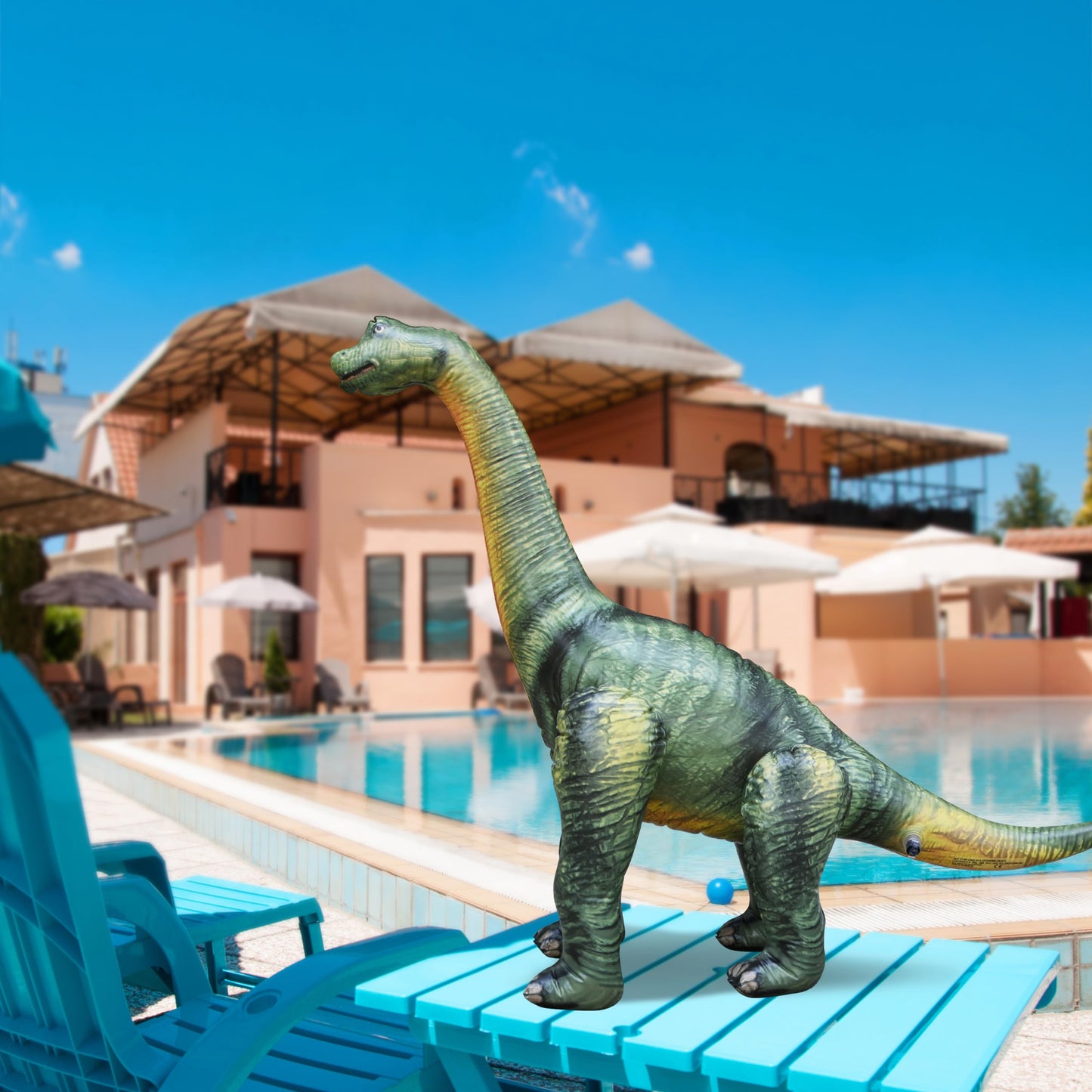 Jet Creations Brachiosaurus Inflatable Toy - 49" L x 36" H, Earthy Green, Phthalate-Free Vinyl, Ideal for Kids Ages 3+, Jurassic Party Decor