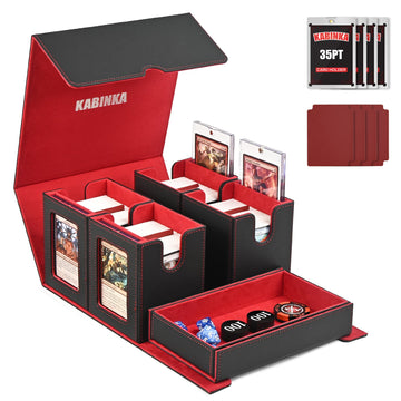 MTG Deck Box with Commander Display -protected designed Design  5 in 1 Trading Card Storage Box Fit 400 Double-sleeved Cards  Card Deck Case for TCG/Sports Cards with 4 Magnetic Card Holders (Black&Red)