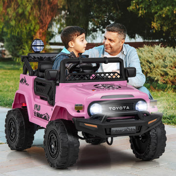 Honey Joy Pink Ride On Truck, 12V Licensed Toyota Fj Electric Car For Kids, Shock Suspension, Led Lights & Music, Battery Powere