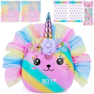 Piggy Bank For Kids Unbreakable Money Bank Large Piggy Bank With Diy Stickers Skirt Cute Cat Coin Bank For Girls Birthday Baby Shower Christmas Easter, Pink