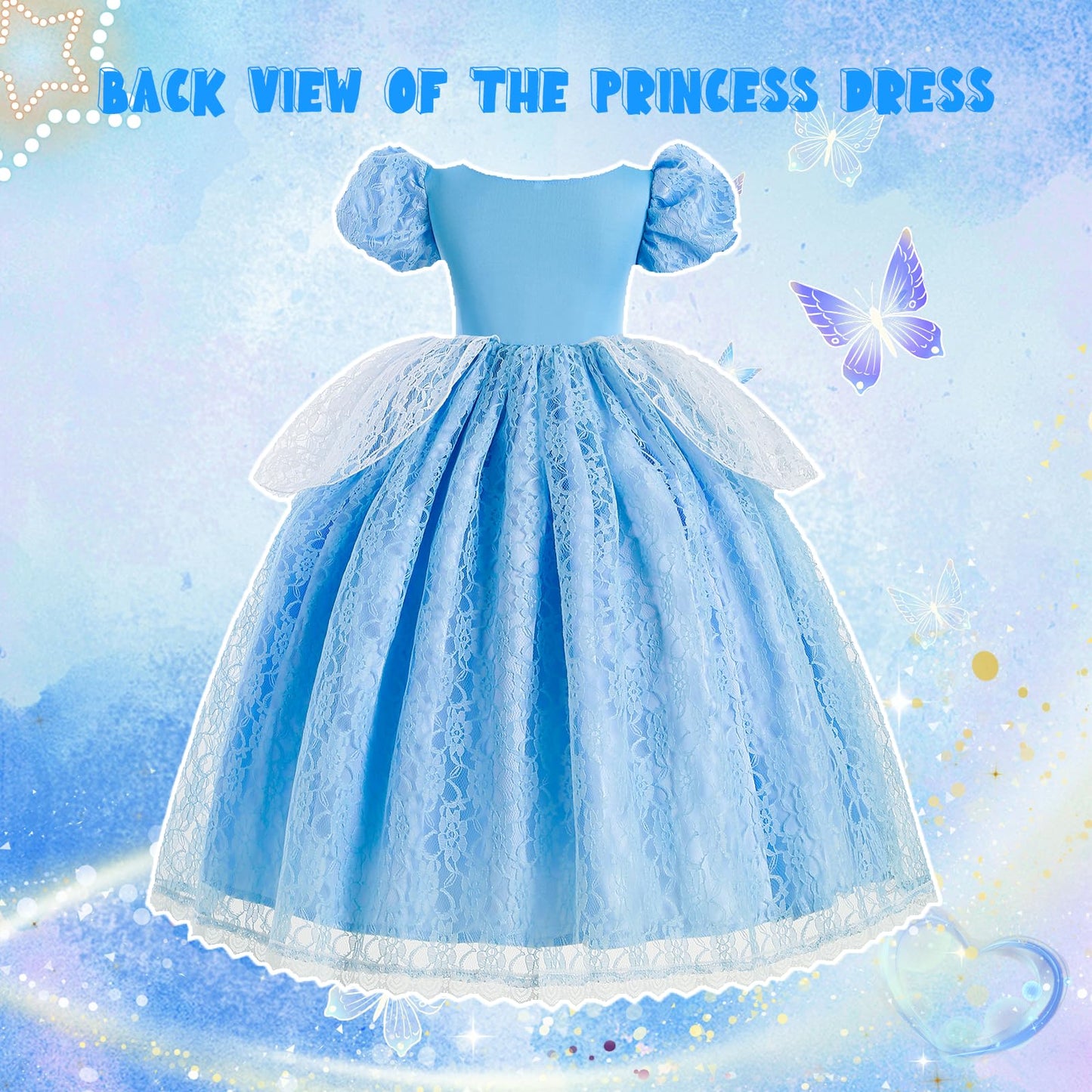 Ljnyie Princess Dresses For Girls-Girls Blue Princess Costume Puff Sleeve 3-11 Year Old For Birthday Christmas Party(5-6 Years)