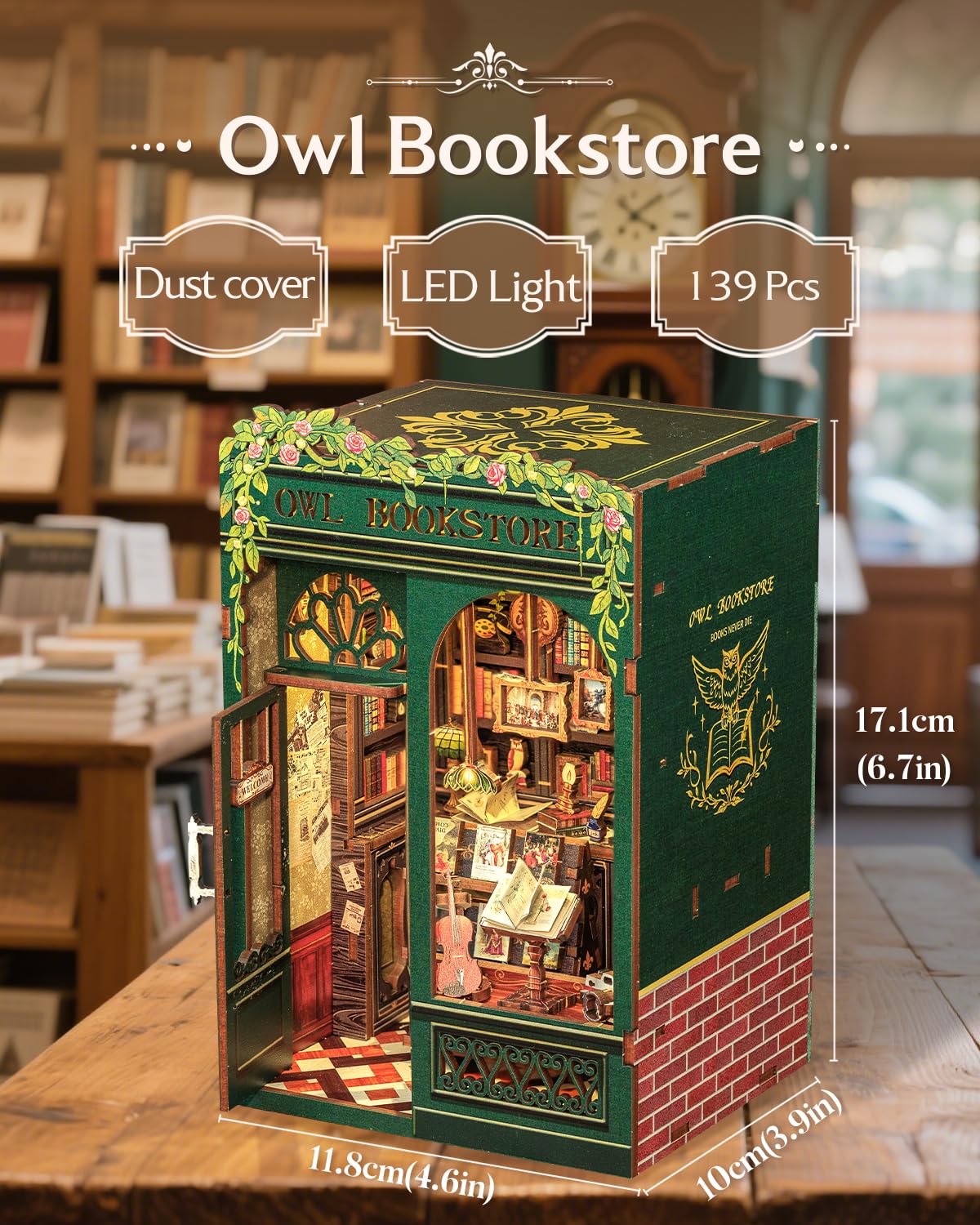 CUTEBEE Book Nook Kit  DIY Miniature House Kits for mature-themed and Teens  Dollhouse Mini Booknook House Bookshelf Decor  DIY Craft Gifts for Family and Friends(Owl Bookstore)