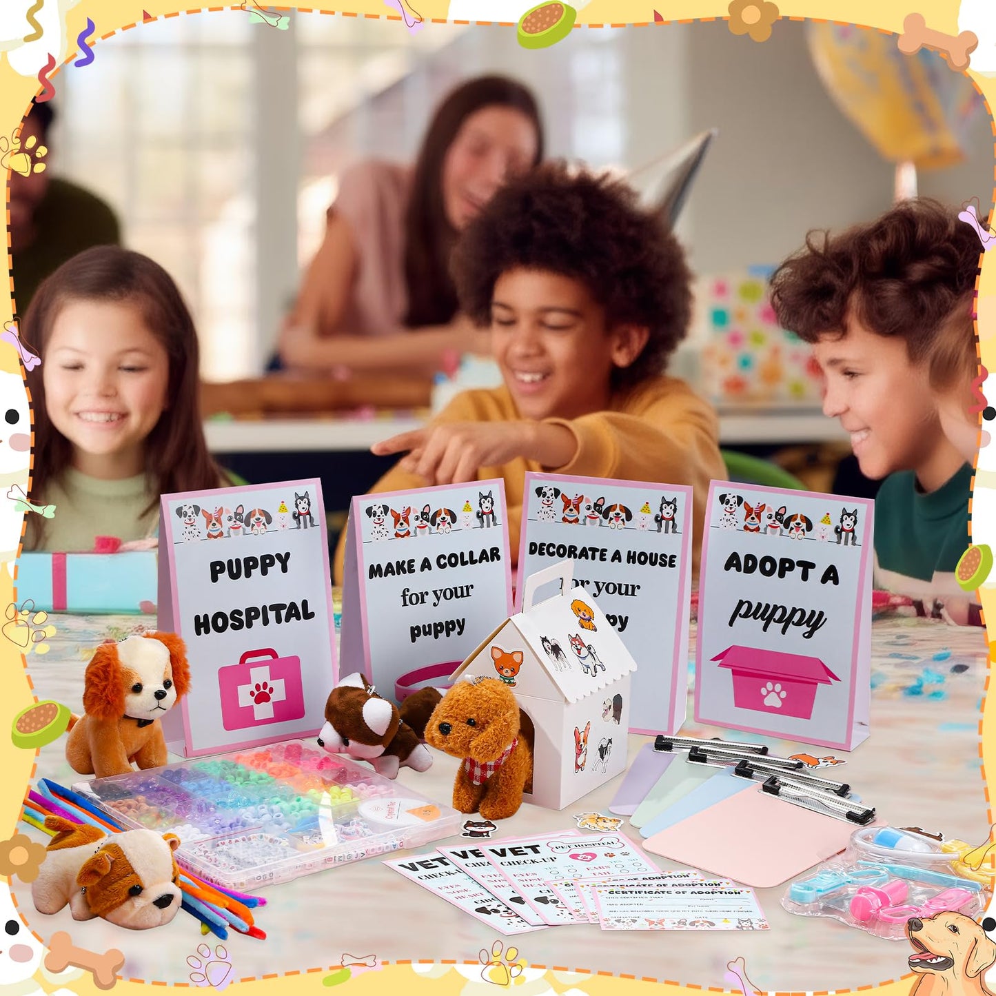 Guiqulai Puppy Party Favor Set - 207 Pcs with 10 Mini Plush Dogs, Child-Size Supplies in Cute Dog Design