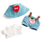 17 cm Doll Clothes  3-Piece Set Stylish Clothes for 17cm Doll  enhanced Outfit with Accessories for Doll- Red Heart Cyan Hat & Polo Shirts & Peach Romper (NO Doll)