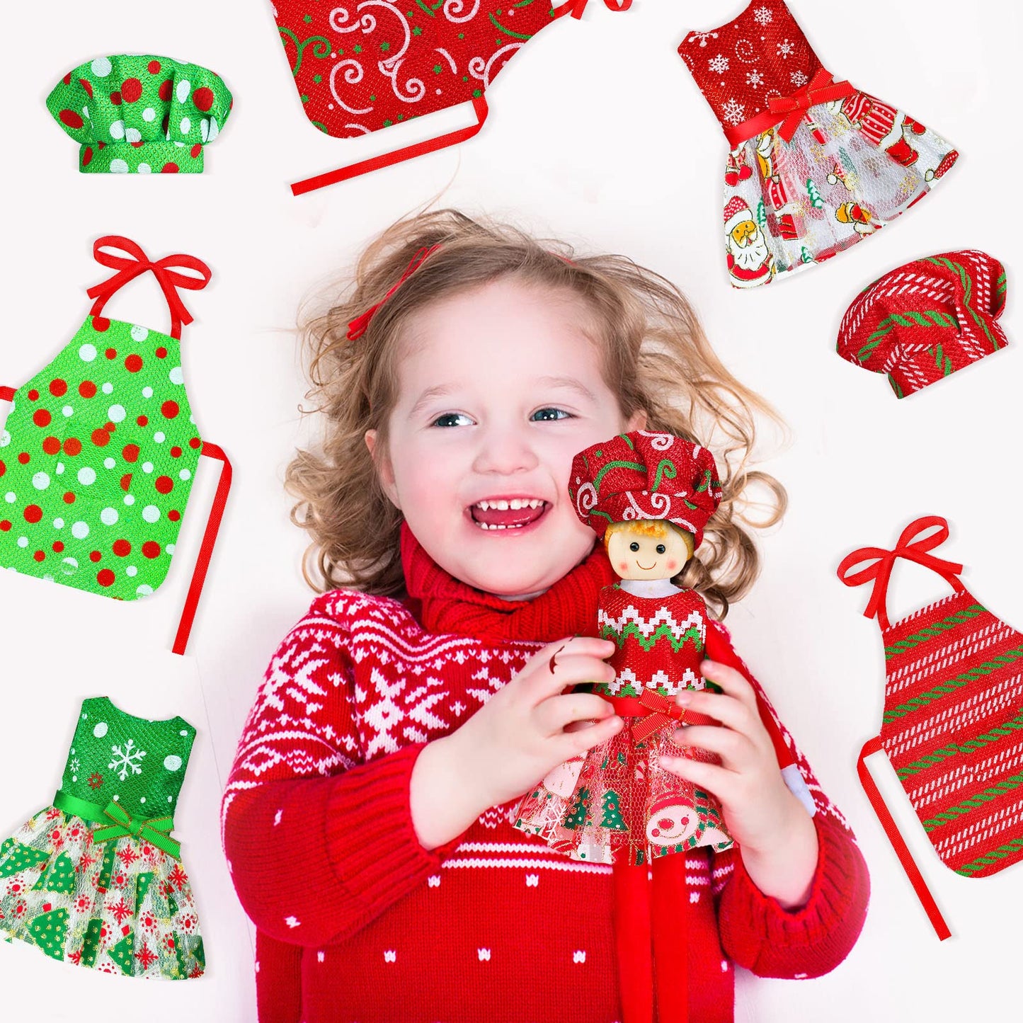 6 Pieces Santa Clothing Elf Dance Skirt Set Christmas Elf Skirts For Christmas Doll Holiday Decorations (Not Include Doll)(Elegant Style)