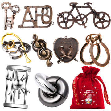 9 PCS Metal Brain Teaser Puzzles Logic Metal Puzzle for mature-themed Toy Lock Puzzles Gift for mature-themedsTeenagers (9 PCS Edition X)