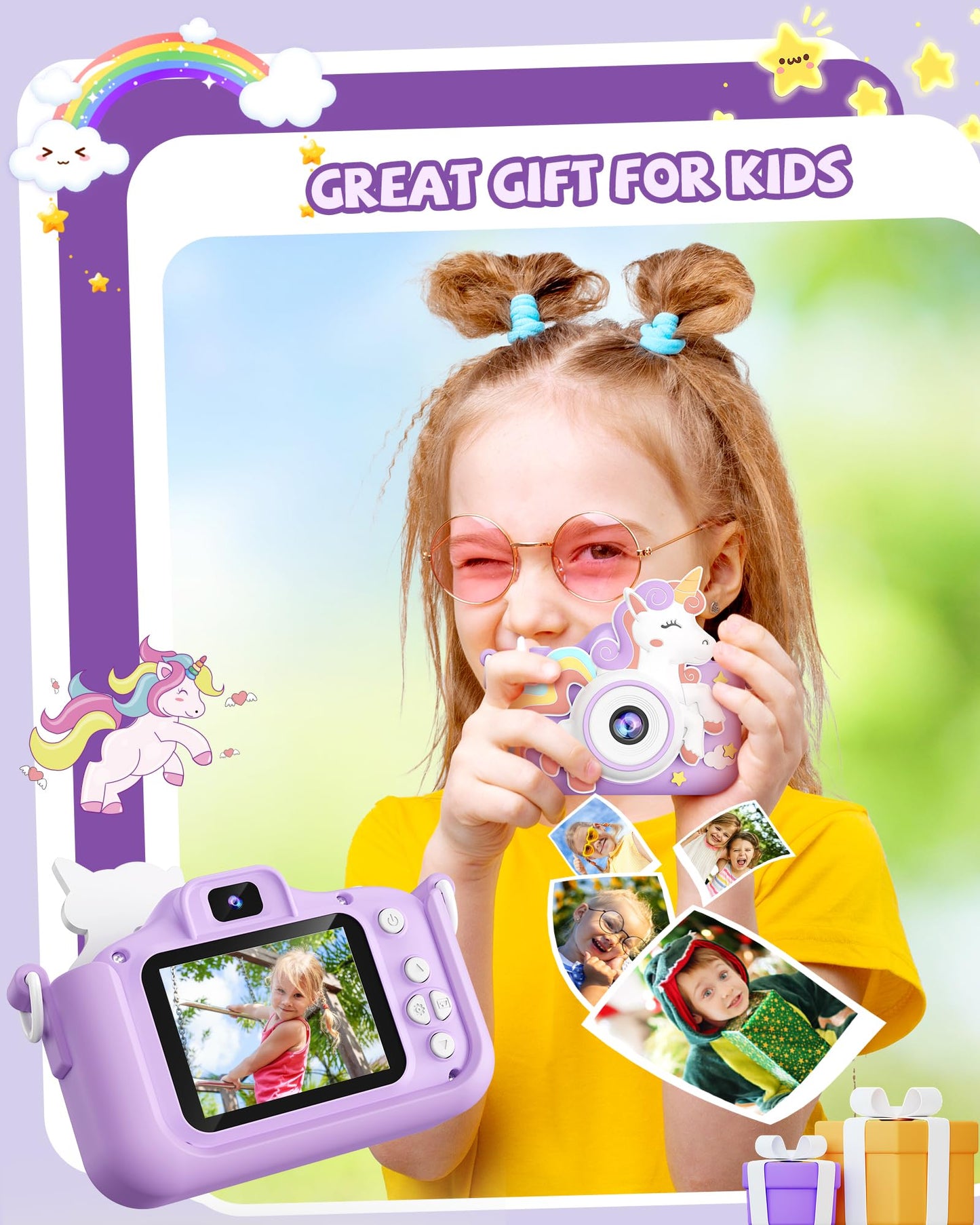 Kikapabi Kids Camera, Unicorn Toys For Girls Boys Age 3-8, Christmas Birthday Gifts For Girls Age 3 4 5 6 7 8, Digital Camera Wi