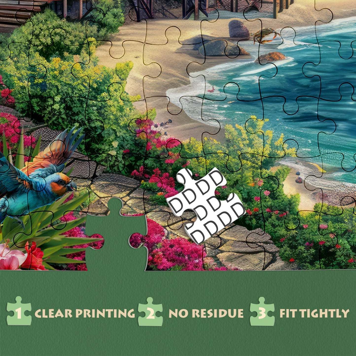 Beach Ocean Puzzles For Adults 1000 Pieces Nature, Summer Hawaii Landscape Scenic Jigsaw Puzzles, Bird Plant Flower Fish Sea Tur
